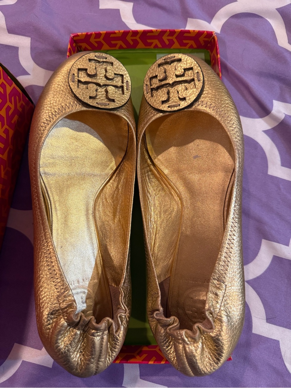Tory Burch Metallic Gold Leather Ballet Flats size 9.5